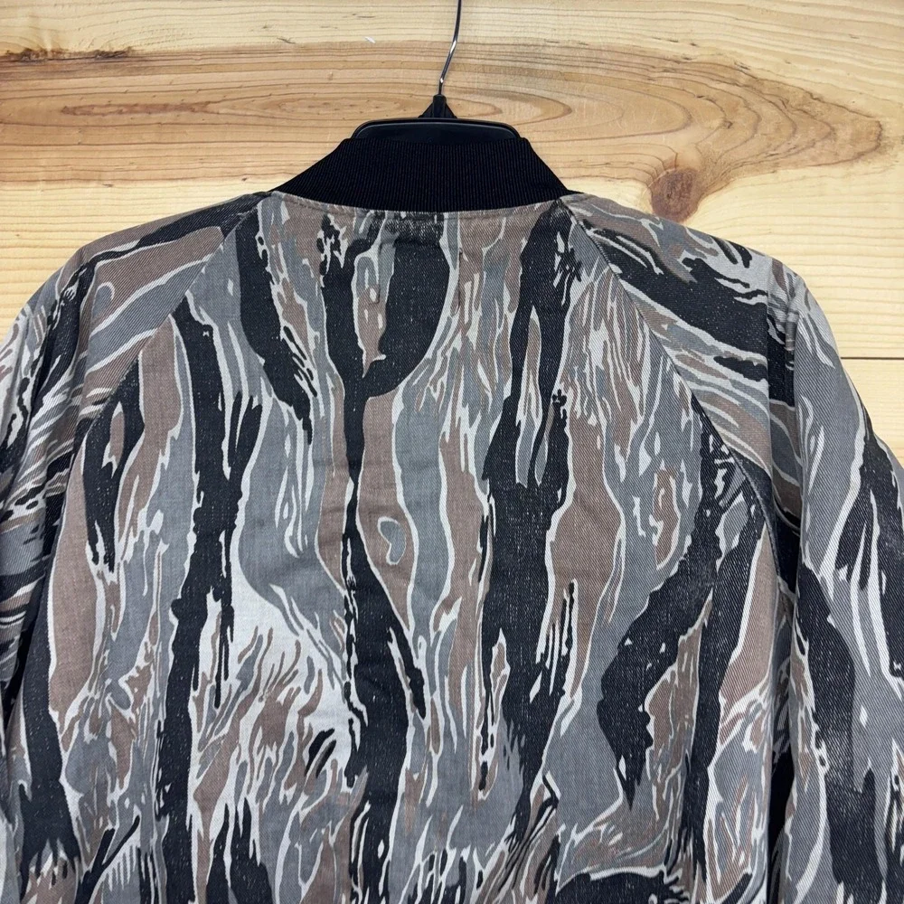 Vintage Viking Bomber Jacket Mens Medium Brown Tiger Stripe Camo Quilted Hunting